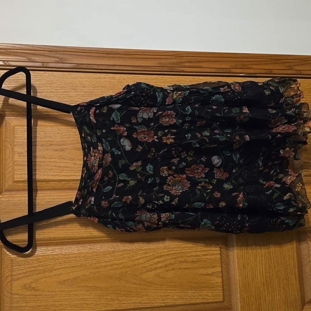 Black and floral chiffon spaghetti strap top